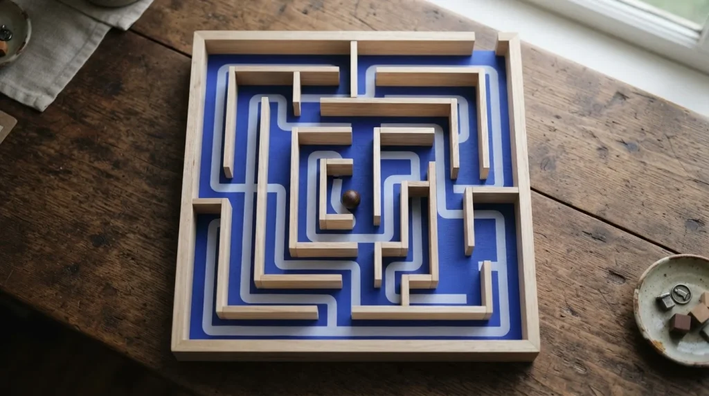 Labyrinth aus der Vogelperspektive mit klar erkennbarem Weg