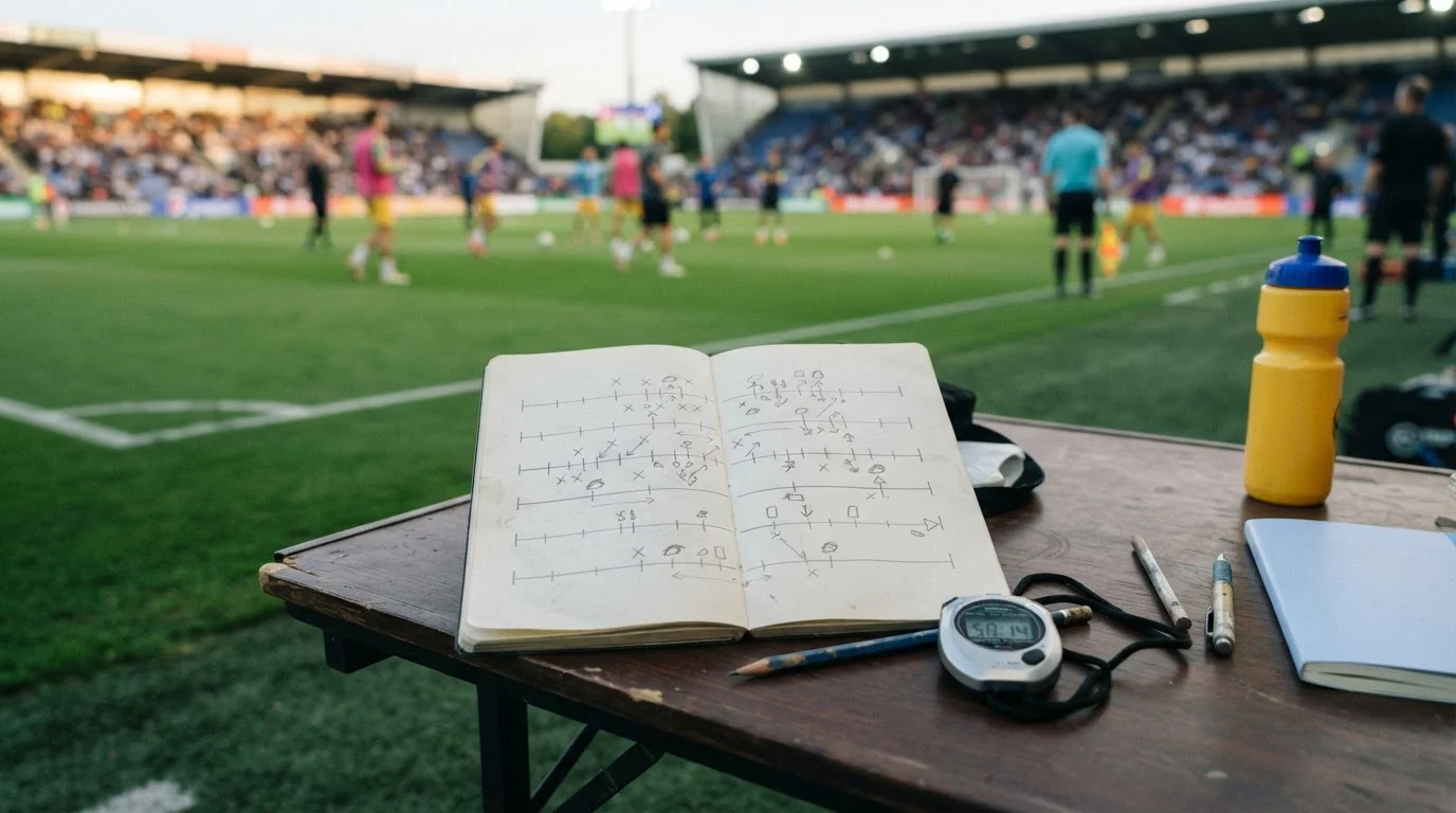 Zeitlinie eines Sportspiels mit Markierungen neben dem Spielfeld